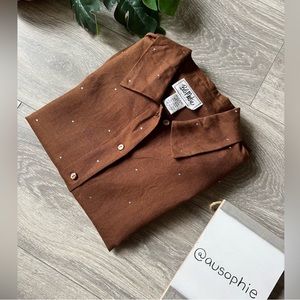 ⚡️2/$15 Bob Mackie: Linen Blend Rhinestone Button Down | Size 8